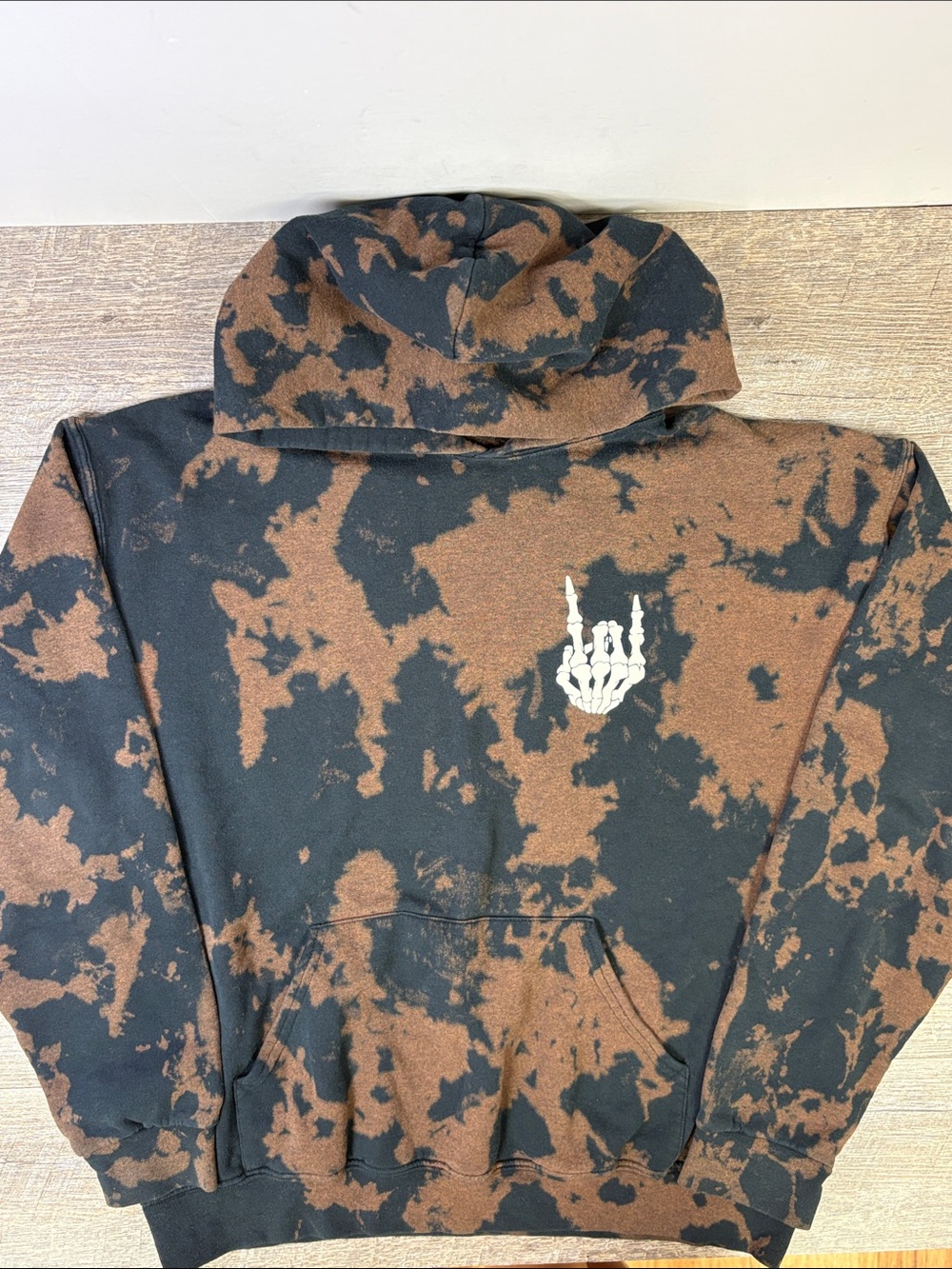 Bowery Supply Co. Bleach Tie-Dye Hoodie – Black & Brown – Size Medium
